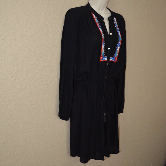 NWOT Sz S/M Piper by Townsen Black Gauze Long Sleeve Drawstring Waist Dress - Picture 5 of 7